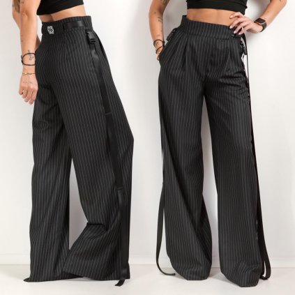 STRIPPED WIDE PANTS black