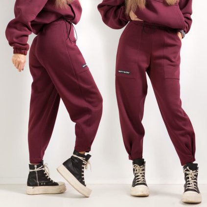 button pants burgundy