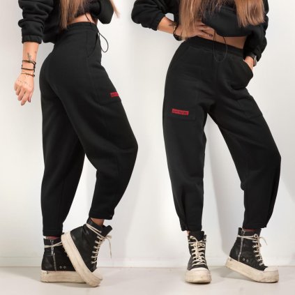 BUTTON SWEATPANTS black x red