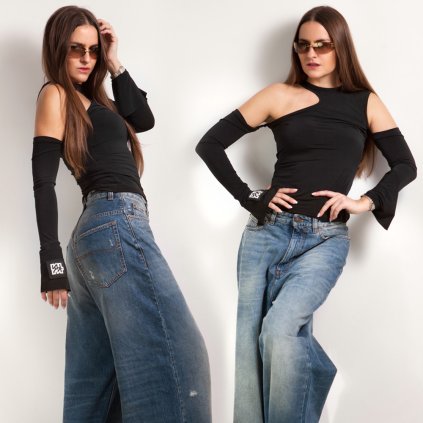 BUTTON SLEEVES TOP black