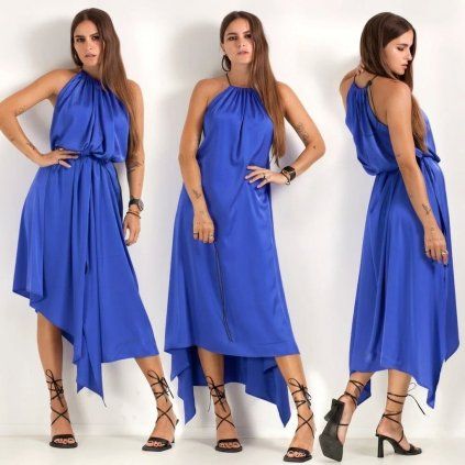 SATIN DIY LONG DRESS blue