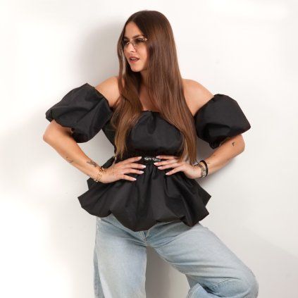 PUFF OFF SHOULDER TOP black