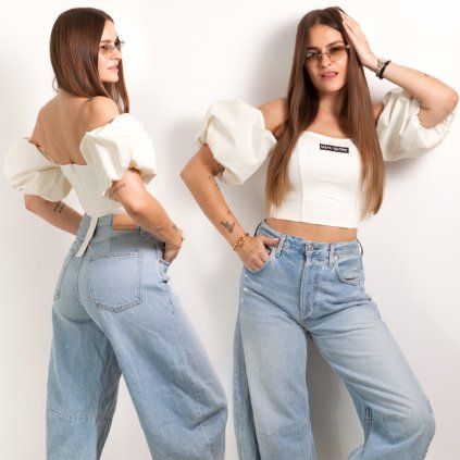 PUFF ZIP CROP TOP white