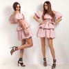 PUFF OFF SHOULDER DRESS pink