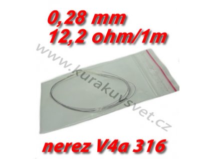 4m Odporový drát nerez V4a 316 0,28mm 12,2ohmu