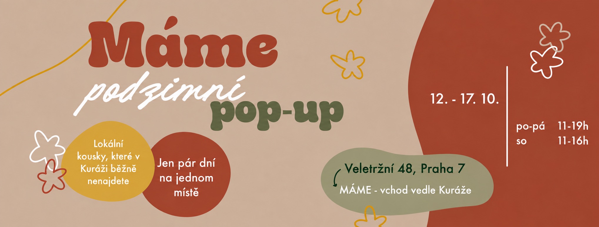 Pozvánka na podzimní pop-up, který se bude konat od 12. do 17. října v Máme.