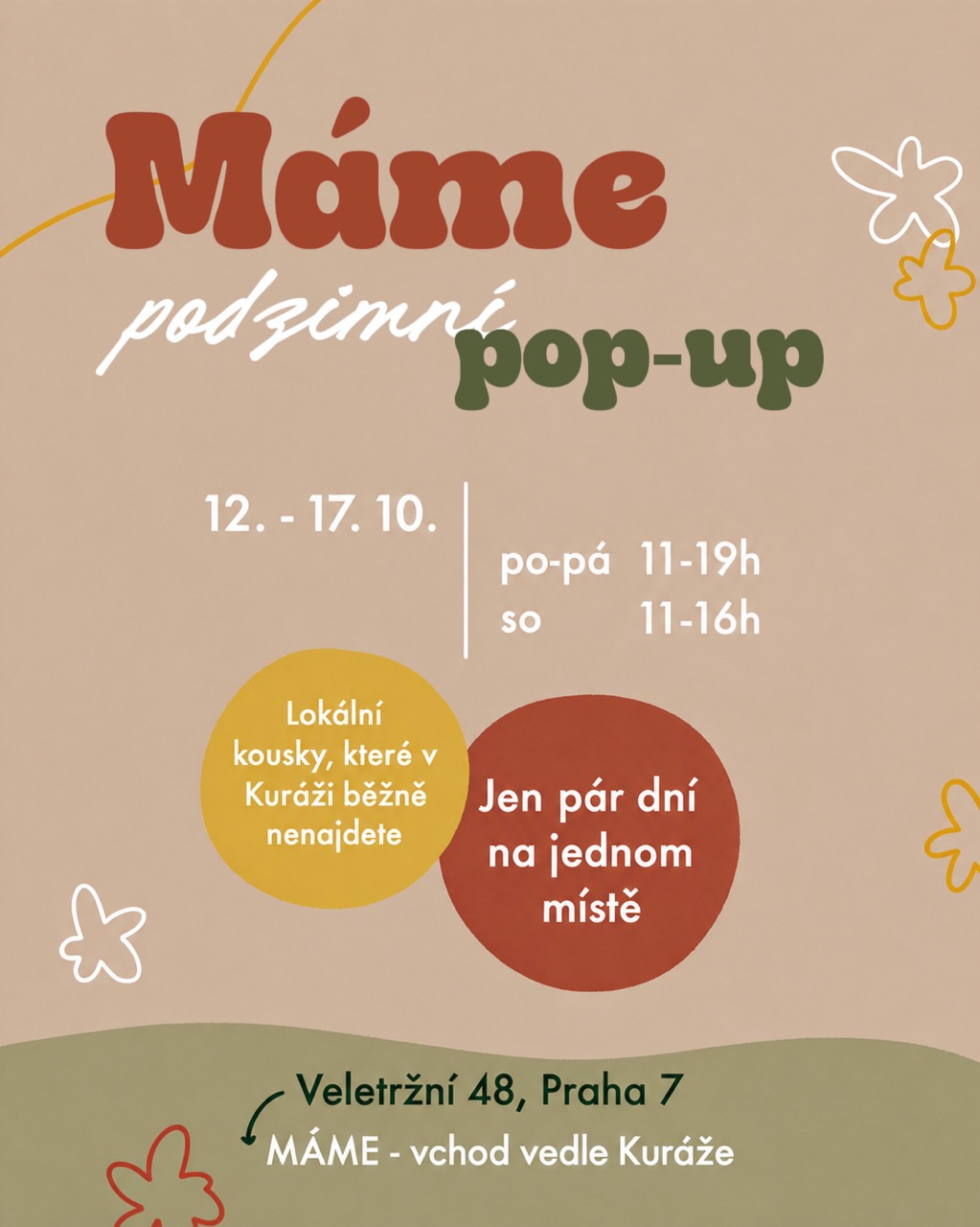 Pozvánka na podzimní pop-up, který se bude konat od 12. do 17. října v Máme.