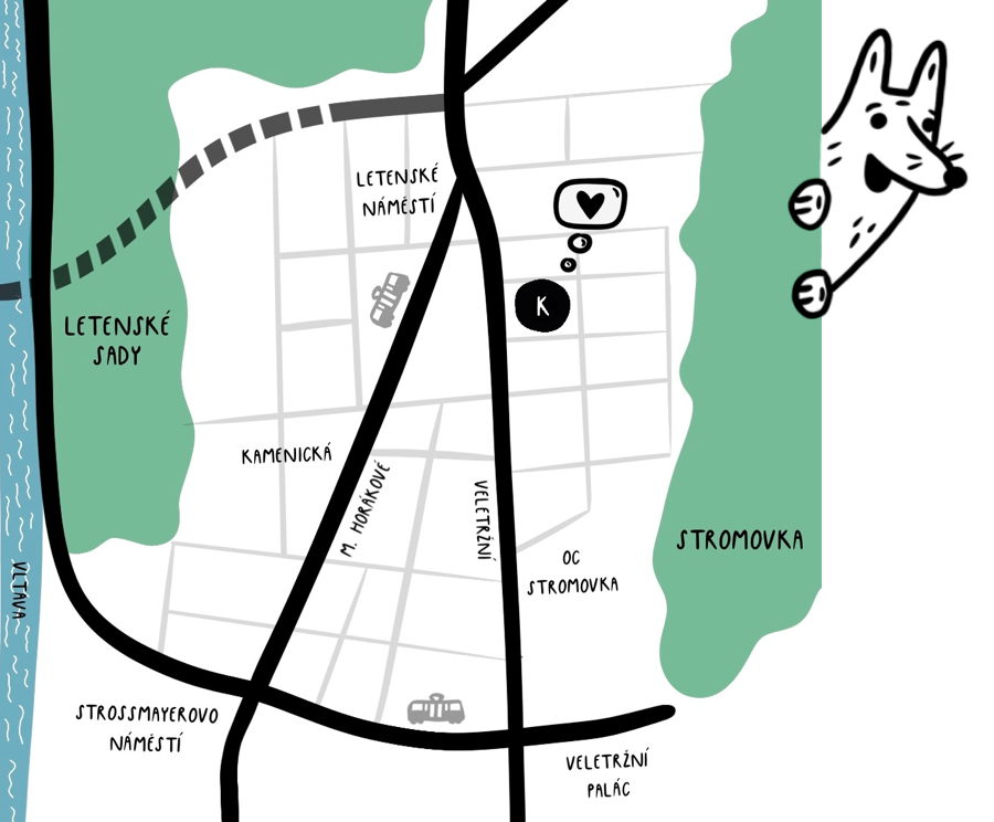 Mapa s polohou kamenné prodejny Kuráž