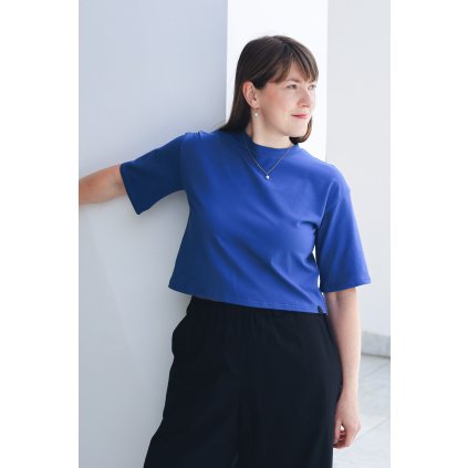 Tričko Minile Wide Crop Cobalt