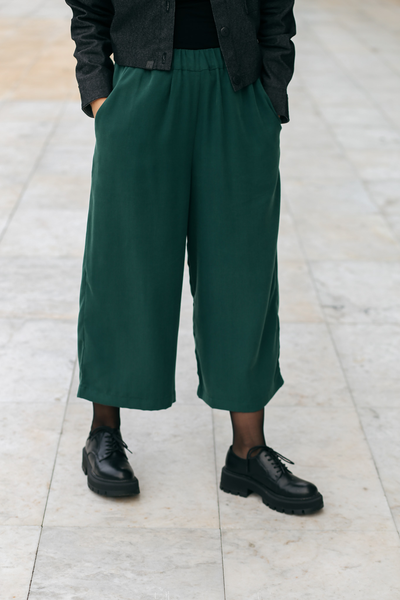 Kalhoty Minile Culottes Tencel Emerald Velikost: M/L