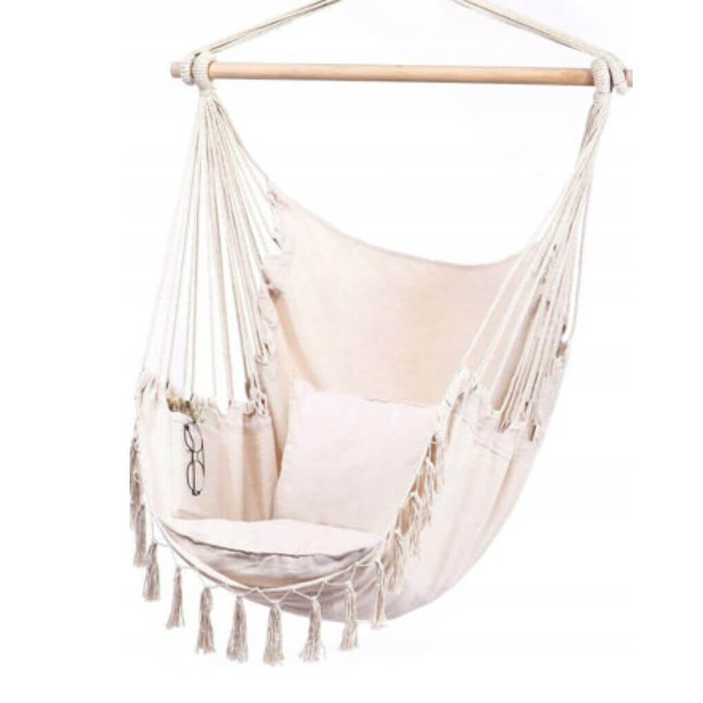 Závesné hojdacie kreslo Boho-krémové Farba: Krémová