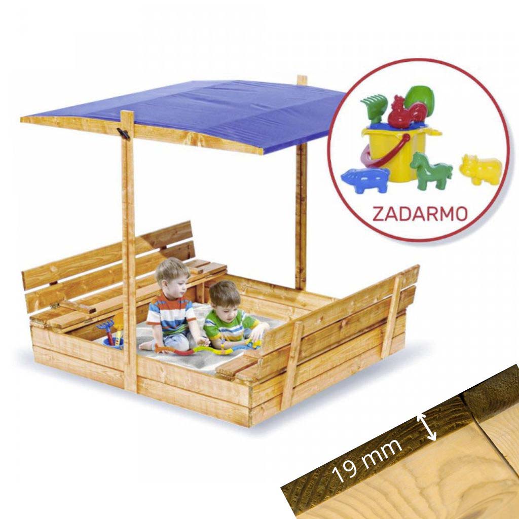 Pieskovisko so strieškou  PIESTRA-120cm -hnedé+ DARČEK |KURIN.sk Farba striešky: Modrá, Farba pieskoviska: Hnedá