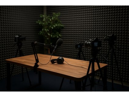 20250416 0824 Podcast Studio Setup simple compose 01jrym9rm4f3bawbxv2w0ykj78