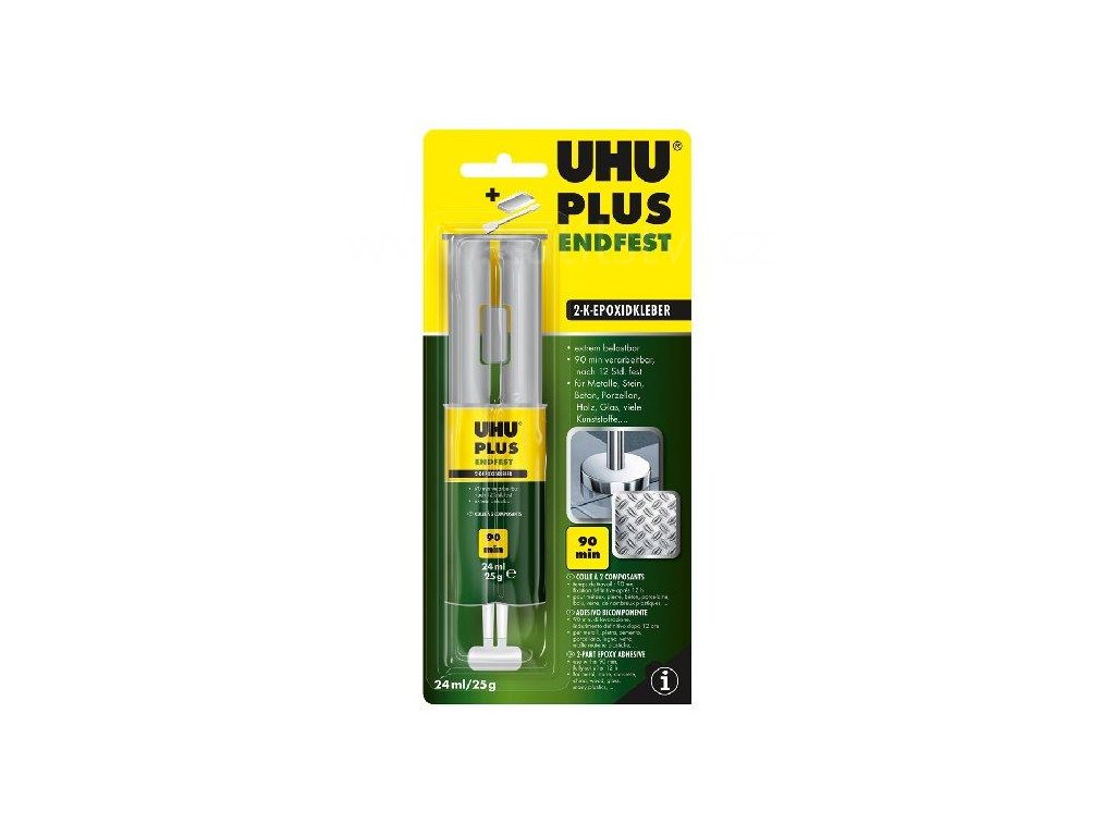 UHU PLUS ENDFEST, 5 min, rychlý, průzračný, dvousložkový, pevnost 300kg / cm2, 24ml