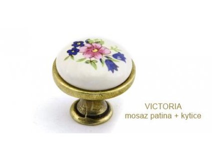 kovový knopek VICTORIA mosaz patina (Varianta VICTORIA mosaz patina + Rose porcelán)