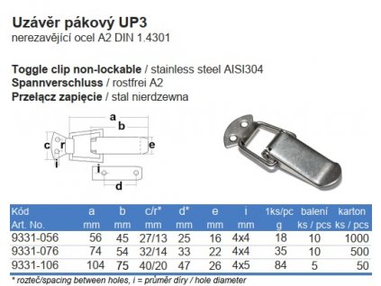 bednová spona pákový uzávěr