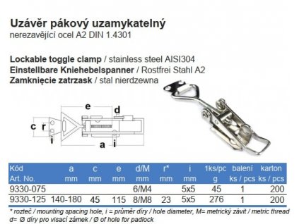 bednová spona pákový uzávěr uzamykatelný