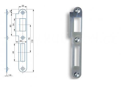 Zapadací plech rovný Hobes K 182 - pro zámek s roztečí 72 mm