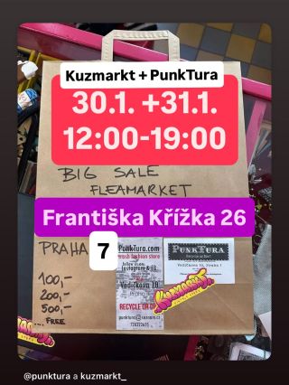 Výprodej 100,- 200,- 500,- Františka Křížka 26, Praha 7 30.1.-31.1. 12:00-19:00 @kuzmarkt_ + @punktura