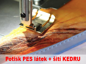 Potisk PES látky + šití kedru