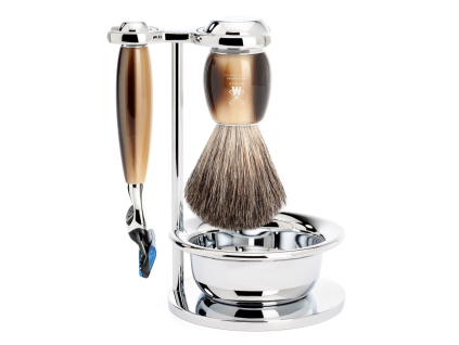 Sada na holení Mühle Vivo Horn Brown, miska, Pure badger, Fusion