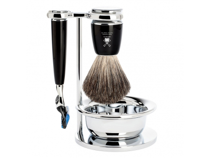 Sada na holení Mühle Rytmo s miskou, černá, Pure badger, Fusion