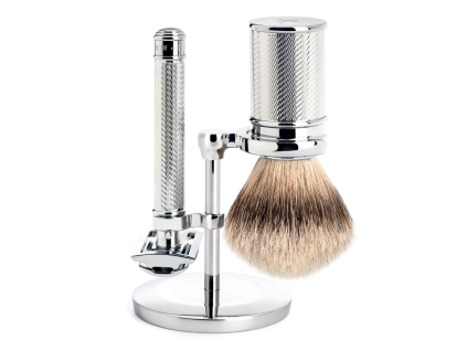 Tradiční kovová sada na holení Mühle, Silvertip badger, žiletka