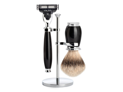 Sada na holení Mühle Purist, černá, Silvertip badger, Mach3
