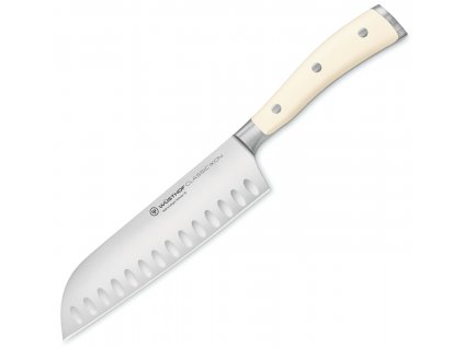 kovany japonsky kucharsky nuz santoku s vybrusy kremovou rukojeti classic ikon creme 17 cm 1030431317