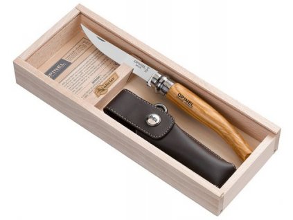 kapesni nuz opinel n°10 10 cm inox slim olive v darkovem baleni s pouzdrem 001090