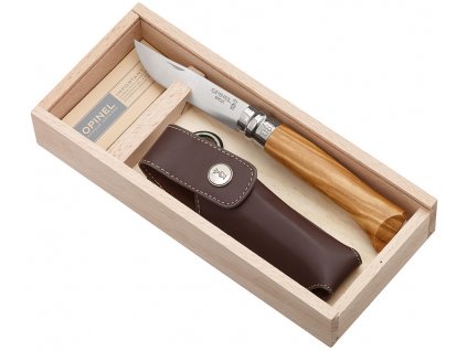 kapesni nuz opinel n08 inox olive 8,5 cm darkove baleni pouzdro