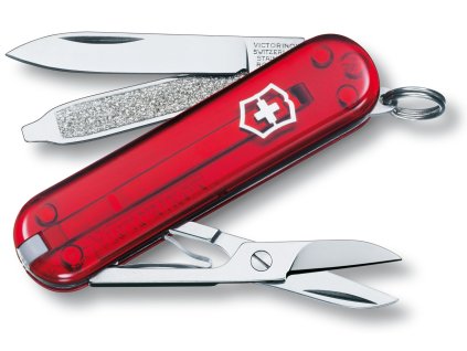 kapesni mini nuz klicenka victorinox 58 mm classic sd transparentni cervena