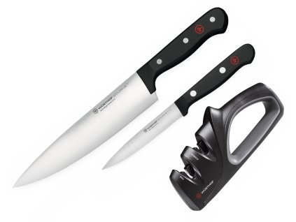 3 ks dily sada kucharsky nuz 20 cm nuz na zeleninu 10 cm dvoustupnovy brousek wusthof solingen gourmet kvalitni noze 1125060305