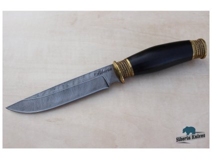 lovecky rusky nuz z damaskove oceli skuner habr mosaz siberia knives