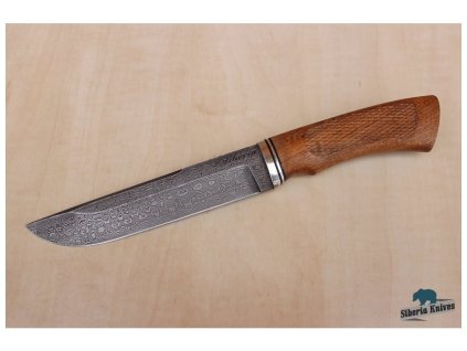 rusky lovecky damaskovy nuz z damascenske oceli dikobraz siberia knives mahagon alpaka