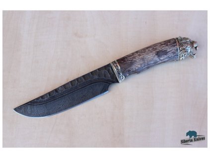 rusky lovecky damaskovy nuz z damascenske oceli serchan siberia knives karelska briza alpaka
