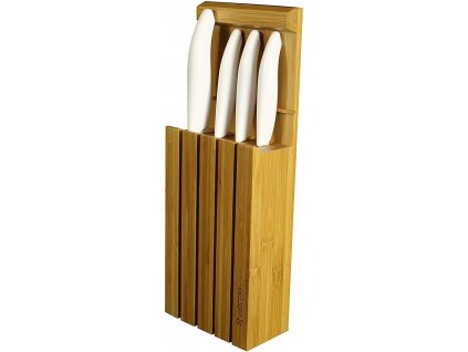 sada kuchynskych keramickych nozu kyocera revolution v bambusovem stojanu 4 ks bila