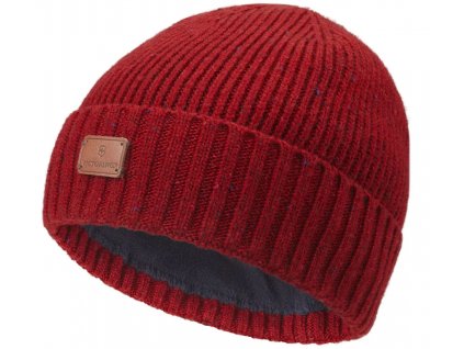 victorinox VX BRAND COLLECTION rib knit beanie with victorinox leather patch cervena 3