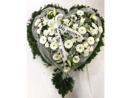 Biely smútočný veniec v tvare srdca