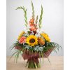 Slnečna miešaná kytica so slnečnicami v netradičnej väzbe
