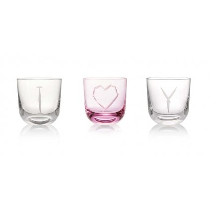 Set tří sklenic "I♥Y" z broušeného křišťálu v dárkovém balení Rückl