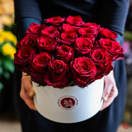 Květinový box z červených růží