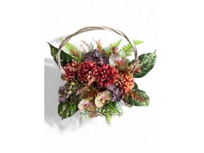 Podzimní pohřební koš s chryzantémami a orchidejemi