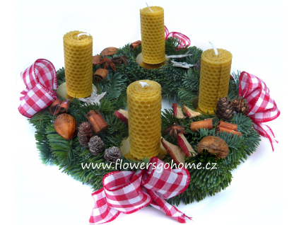 Adventní věnec - svíčky ze včelího vosku (Průměr věnce Ø 25 cm)