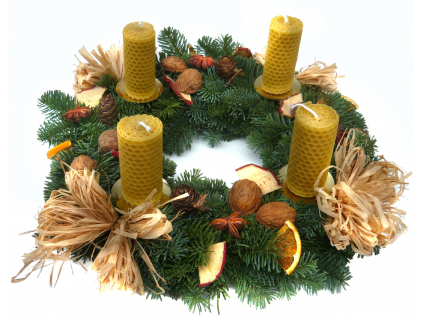 Adventní věnec - svíčky ze včelího vosku (Průměr věnce Ø 25 cm)