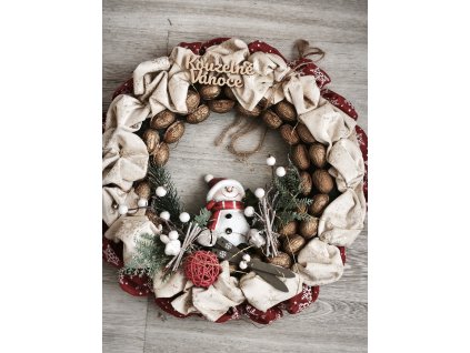 Věnec na dveře se sněhulákem