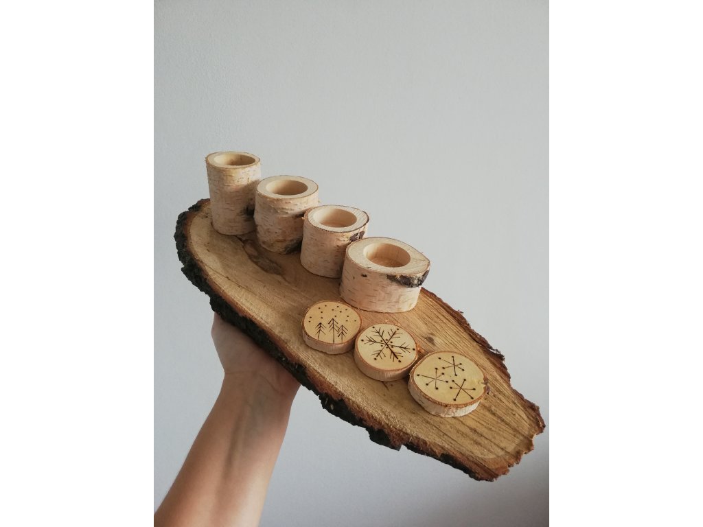 Sada 4 svícnů (bříza) + kulatina