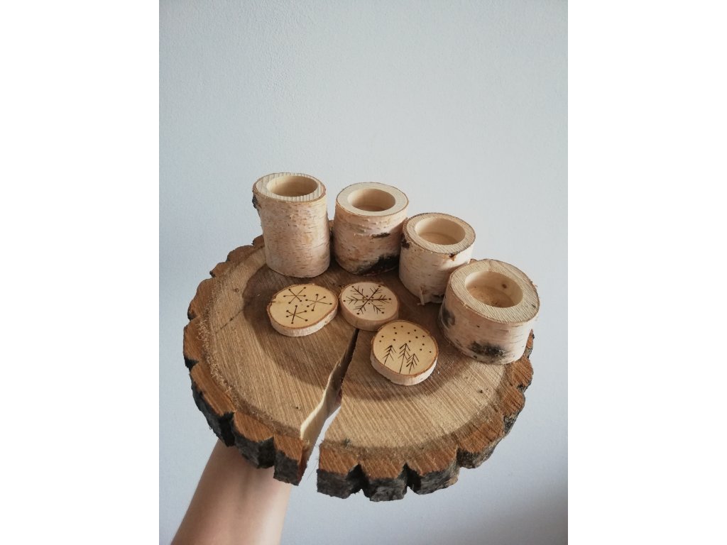 Sada 4 svícnů (bříza) + kulatina