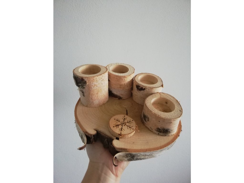 Sada 4 svícnů (bříza) + kulatina