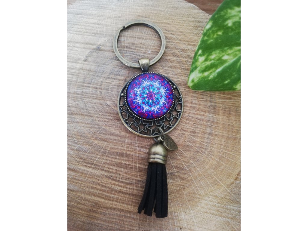 Klíčenka 25 mm - MANDALA FIALOVO-RŮŽOVÁ